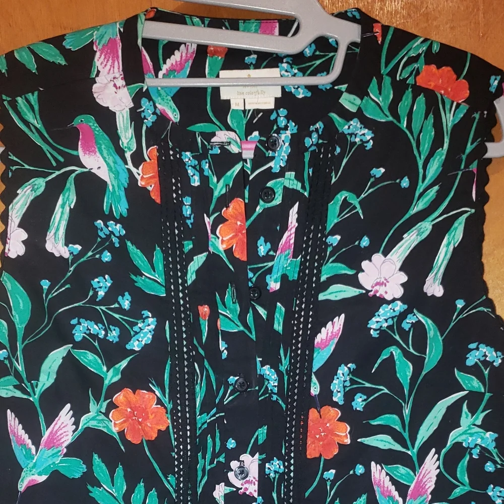 NWOT Kate Spade Jardin cotton poplin floral hummingbird peplum top